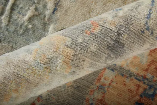 9' X 12' Gray Orange And Ivory Abstract Distressed Area Rug