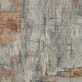 9' X 12' Gray Orange And Ivory Abstract Distressed Area Rug