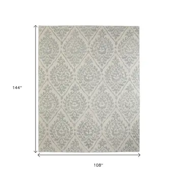 9' X 12' Ivory And Gray Floral Hand Tufted Area Rug