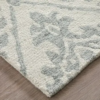 9' X 12' Ivory And Gray Floral Hand Tufted Area Rug