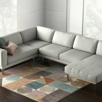 9' X 12' Ivory Brown And Blue Checkered Area Rug