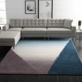 9' X 12' Taupe Blue And Tan Geometric Hand Tufted Area Rug