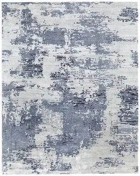 9' X 12' Blue And Ivory Abstract Hand Tufted Area Rug