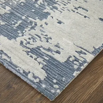 9' X 12' Blue And Ivory Abstract Hand Tufted Area Rug