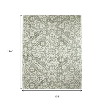 9' X 12' Ivory And Green Floral Hand Tufted Area Rug