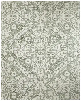 9' X 12' Ivory And Green Floral Hand Tufted Area Rug