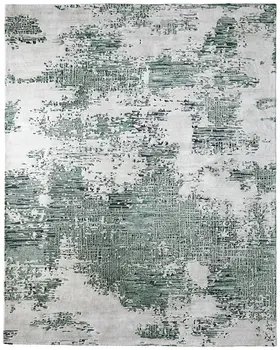 9' X 12' Green And White Abstract Hand Tufted Area Rug