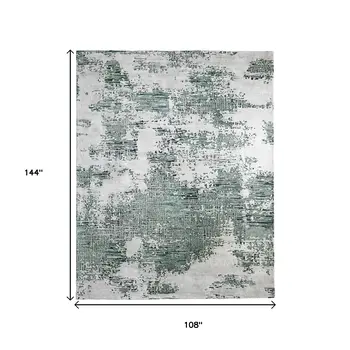 9' X 12' Green And White Abstract Hand Tufted Area Rug
