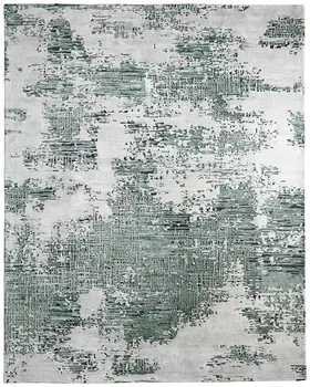 9' X 12' Green And White Abstract Hand Tufted Area Rug