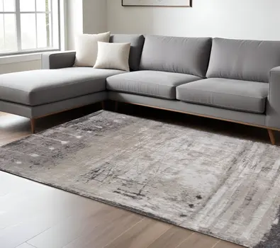 9' X 12' Gray Ivory And Taupe Abstract Distressed Area Rug