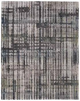 9' X 12' Gray Black And Ivory Abstract Distressed Area Rug