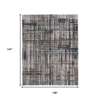 9' X 12' Gray Black And Ivory Abstract Distressed Area Rug