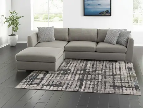 9' X 12' Gray Black And Ivory Abstract Distressed Area Rug