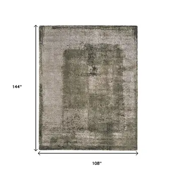 9' X 12' Green And Tan Abstract Distressed Area Rug