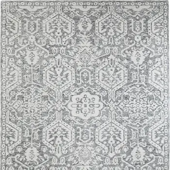 9' X 12' Gray And White Geometric Hand Tufted Area Rug