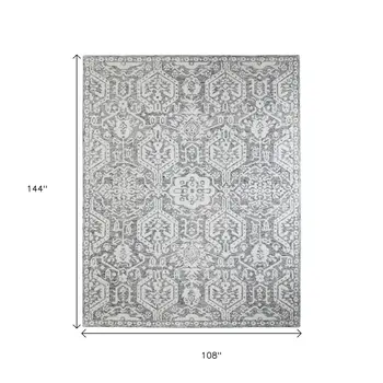 9' X 12' Gray And White Geometric Hand Tufted Area Rug