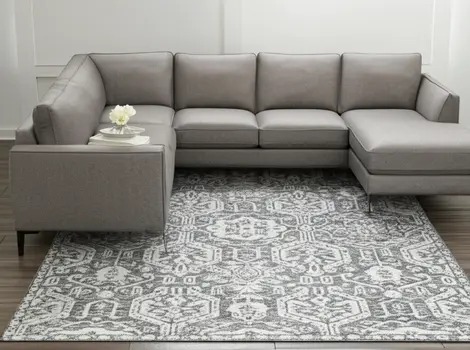 9' X 12' Gray And White Geometric Hand Tufted Area Rug