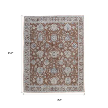 9' X 13' Red Ivory And Blue Floral Distressed Area Rug With Fringe