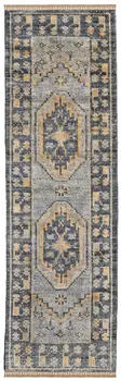 12' Blue And Gray Oriental Hand Knotted Runner Rug With Fringe