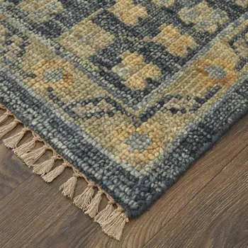 12' Blue And Gray Oriental Hand Knotted Runner Rug With Fringe
