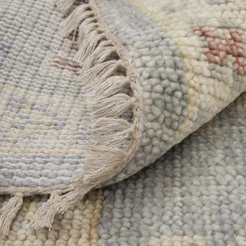 8' Blue Taupe And Gray Floral Hand Knotted Runner Rug With Fringe
