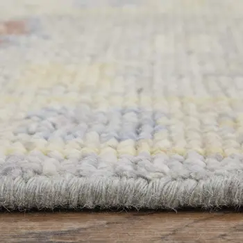 8' Blue Taupe And Gray Floral Hand Knotted Runner Rug With Fringe