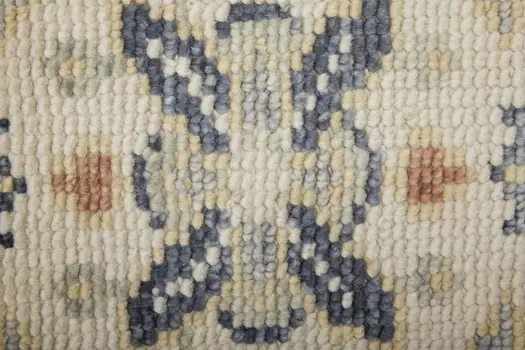 8' Blue Taupe And Gray Geometric Hand Knotted Runner Rug With Fringe