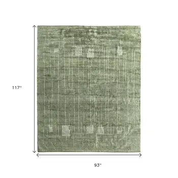 8' X 10' Green And Ivory Abstract Hand Knotted Area Rug