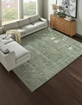 8' X 10' Green And Ivory Abstract Hand Knotted Area Rug