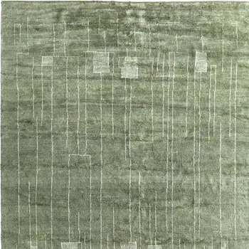 8' X 10' Green And Ivory Abstract Hand Knotted Area Rug