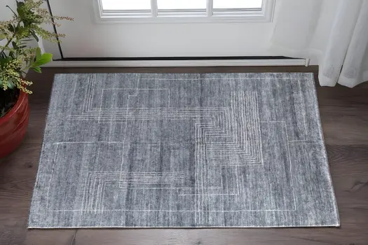 8' X 10' Gray And Ivory Abstract Hand Knotted Distressed Area Rug