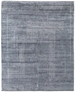 8' X 10' Gray And Ivory Abstract Hand Knotted Distressed Area Rug
