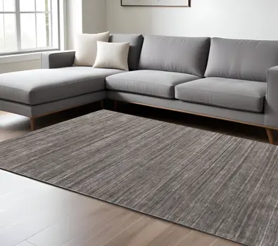 8' X 10' Black Gray And Brown Hand Woven Distressed Area Rug