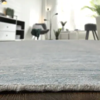 8' X 12' Blue Ivory And Silver Abstract Hand Knotted Distressed Area Rug