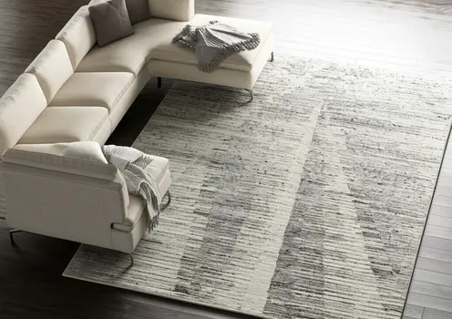 8' X 12' Ivory And Gray Abstract Hand Knotted Distressed Area Rug