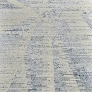 8' X 12' Ivory Blue And Silver Abstract Hand Knotted Distressed Area Rug