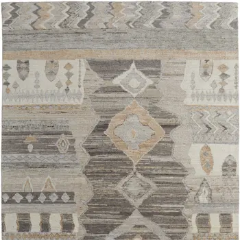 8' X 12' Ivory Gray And Orange Moroccan Hand Knotted Area Rug