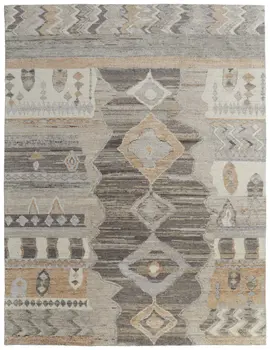 8' X 12' Ivory Gray And Orange Moroccan Hand Knotted Area Rug