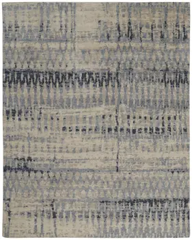 8' X 12' Blue And Tan Abstract Hand Knotted Area Rug