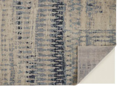 8' X 12' Blue And Tan Abstract Hand Knotted Area Rug