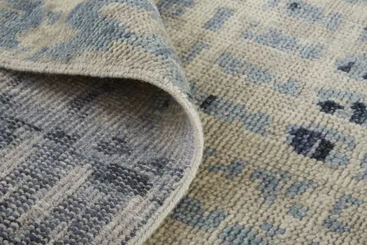 8' X 12' Blue And Tan Abstract Hand Knotted Area Rug
