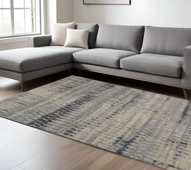 8' X 12' Blue And Tan Abstract Hand Knotted Area Rug