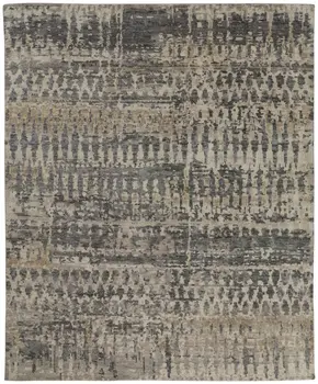 8' X 12' Tan And Taupe Abstract Hand Knotted Area Rug