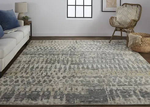 8' X 12' Tan And Taupe Abstract Hand Knotted Area Rug