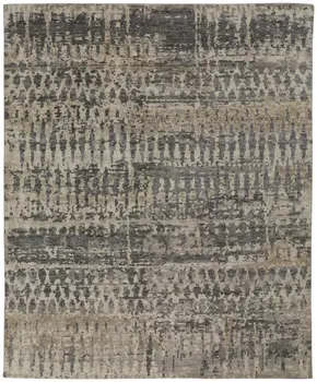 8' X 12' Tan And Taupe Abstract Hand Knotted Area Rug