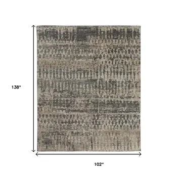 8' X 12' Tan And Taupe Abstract Hand Knotted Area Rug