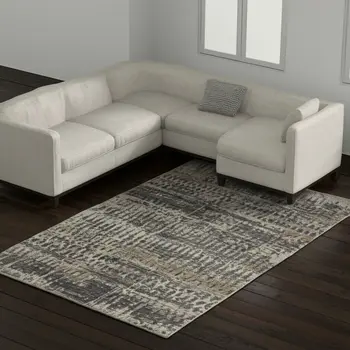 8' X 12' Tan And Taupe Abstract Hand Knotted Area Rug