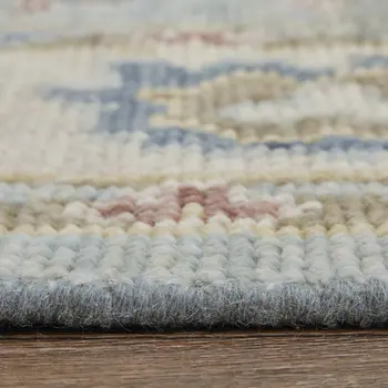 9' X 12' Blue Ivory And Yellow Floral Hand Knotted Area Rug With Fringe