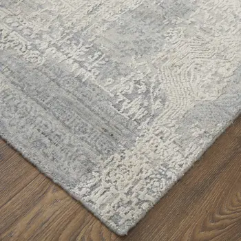 9' X 12' Silver And Gray Abstract Hand Woven Distressed Area Rug