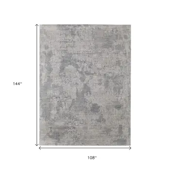 9' X 12' Silver And Gray Abstract Hand Woven Distressed Area Rug